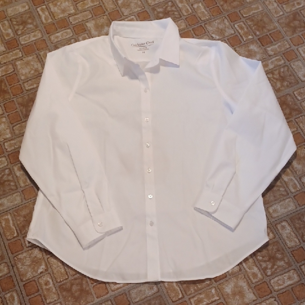 Coldwater Creek White Blouse Classic Professional Design No Iron Cotton